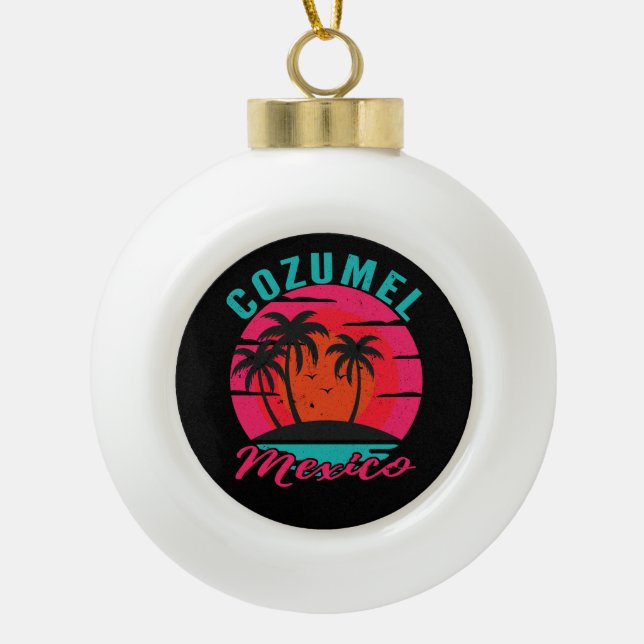 Cozumel Mexico Palm Trees Beach Ceramic Ball Christmas Ornament (Front)