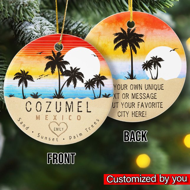 Cozumel Mexico Retro Sunset Palm tree Souvenir 60s Ceramic Tree Decoration (Creator Uploaded)