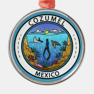 Cozumel Mexico Scuba Badge Metal Tree Decoration