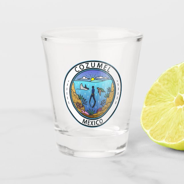 Cozumel Mexico Scuba Badge Shot Glass (Front)