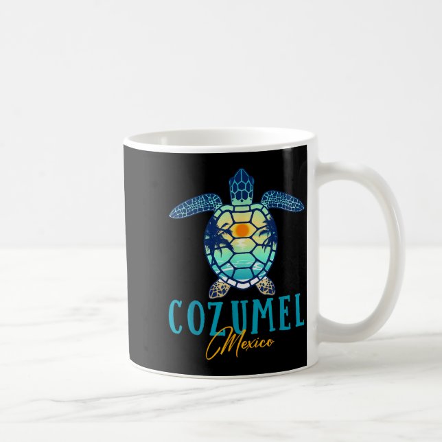 Cozumel Mexico Sea Turtle Palm Tree Sunset Beach V Coffee Mug (Right)