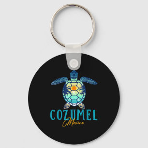 Cozumel Mexico Sea Turtle Palm Tree Sunset Beach V Key Ring