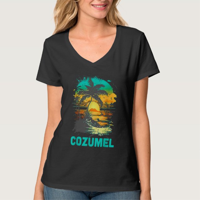 Cozumel Mexico Tropical Sunset Beach Souvenir Vaca T-Shirt (Front)