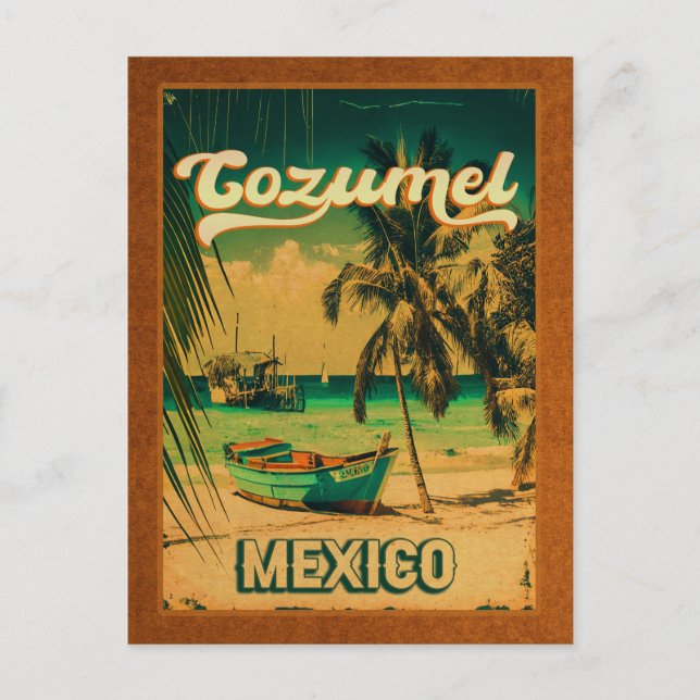 Cozumel Palm Tree Retro 80s Mexican Playa Postcard (Front)