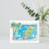Cozumel Quintana Roo Mexico Illustrated Travel Map Postcard (Standing Front)