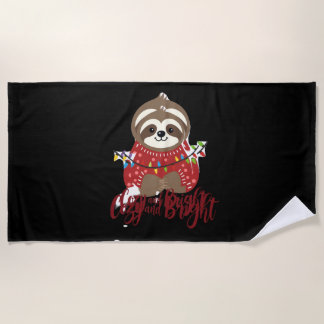 Cozy And Bright Sloth Christmas Lights (1) Beach Towel