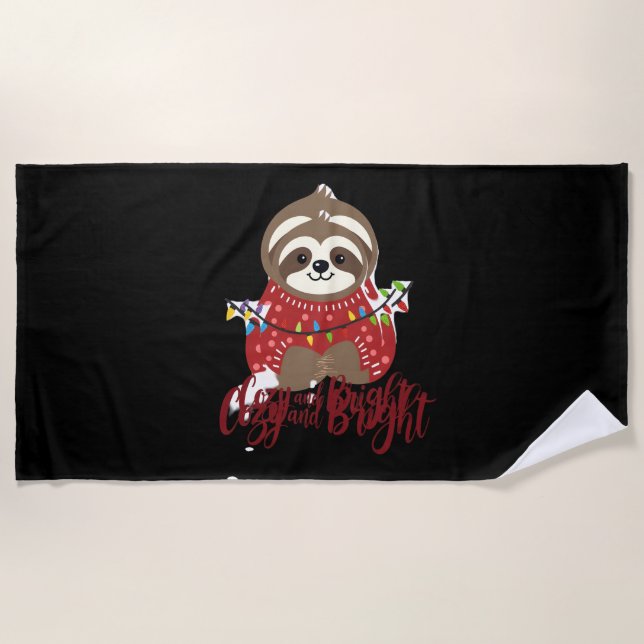 Cozy And Bright Sloth Christmas Lights (1) Beach Towel (Front)