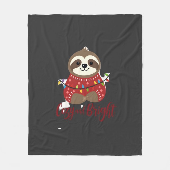 Cozy And Bright Sloth Christmas Lights (1) Fleece Blanket (Front)