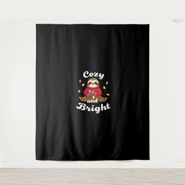 Cozy And Bright Sloth Christmas Lights (2) Tapestry (Front)