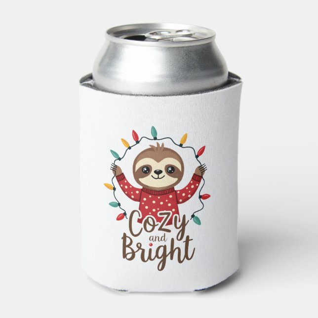 Cozy And Bright Sloth Christmas Lights (3) Can Cooler (Can Front)