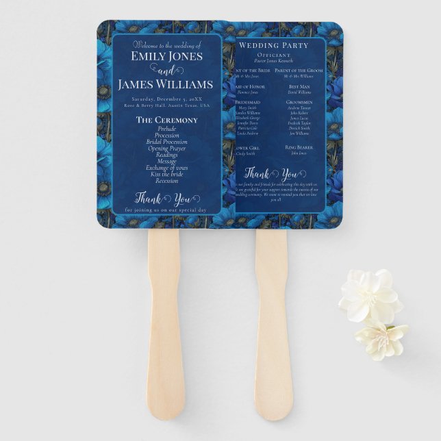 Cozy Anemones Sparkle Mountain Wedding Hand Fan (Front and Back)
