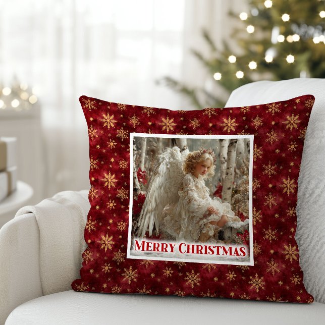 Cozy Angelic Red Gold Christmas Pillow Gift (Cozy Angelic Red Gold Christmas Pillow Gift)