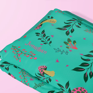 Cozy Aqua Green Mushrooms and Botanical Pattern Fleece Blanket