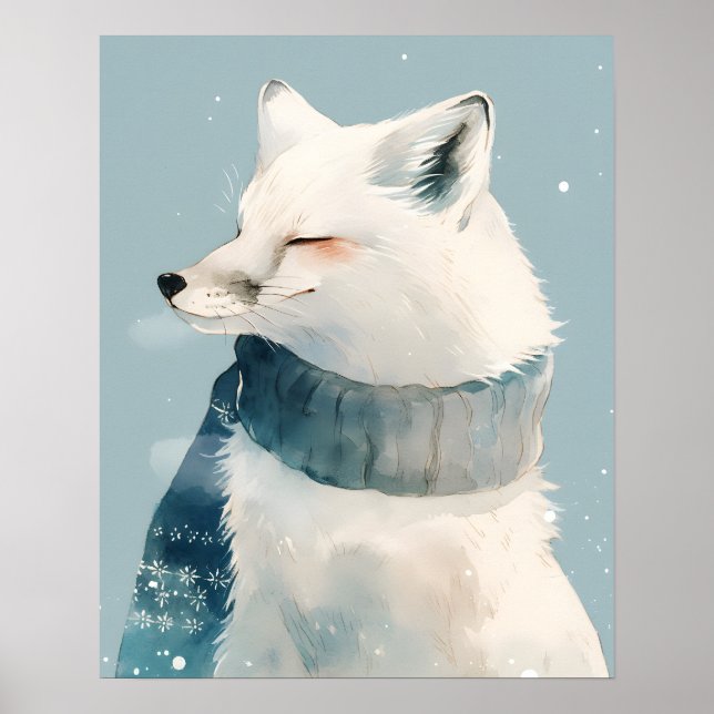 Cozy Arctic Fox Nursery Wall Art Watercolor Poster (Front)