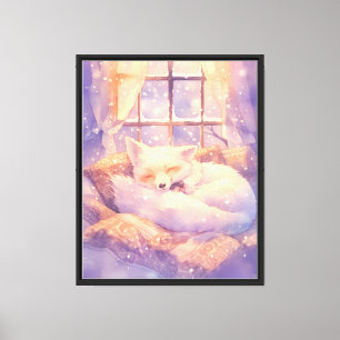 Cozy Arctic Fox Sleeping Nursery Wall Art Canvas
