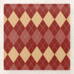 Cozy Argyle Aesthetic with Dotted Lines Glass Coaster<br><div class="desc">Argyle pattern with alternating red and beige diamonds,  intersected by dotted lines creating a retro,  cozy aesthetic. Symmetrical and geometric design.</div>