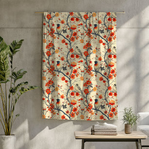 Cozy Autumn Blanket with Birds and Floral Charm