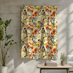 Cozy Autumn Blanket with Birds and Floral Charm