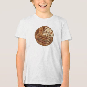 Cozy Autumn Books and Coffee Illustration Tri-Blend Shirt