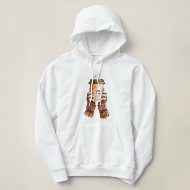 Cozy Autumn Coffee Girl Watercolor Hoodie (Design Front)