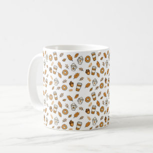 Cozy Autumn Coffee Pattern Mug with Fall Leaves 