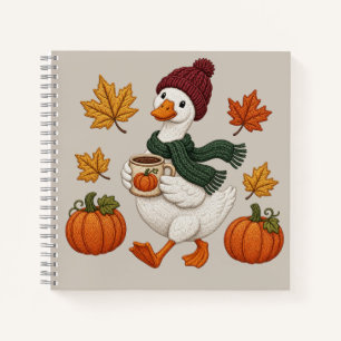 Cozy Autumn Duck with Pumpkin Coffee Fall Leaves Notebook