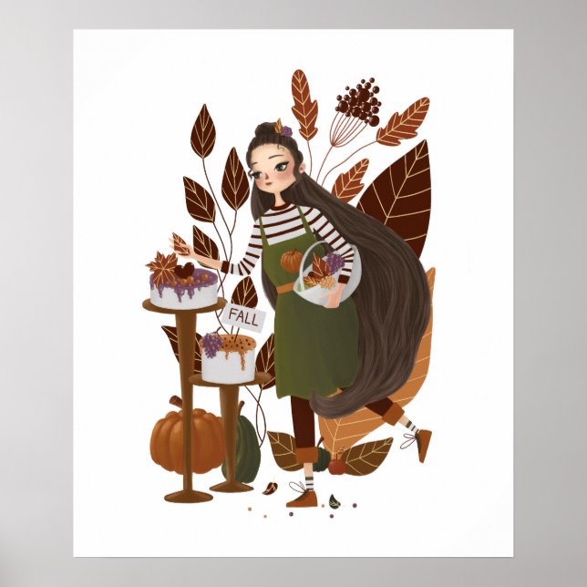 Cozy Autumn Fall Baker Hand Drawn Poster (Front)
