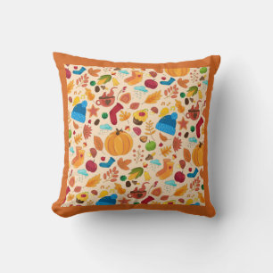 Cozy Autumn Fall Pattern Cold Weather Orange Leaf Cushion