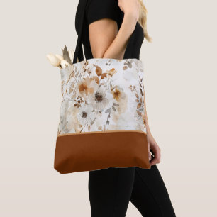 Cozy Autumn Floral Botanical with Color Block Tote Bag