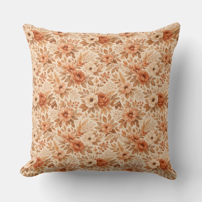 Cozy Autumn Floral Pattern Cushion (Front)