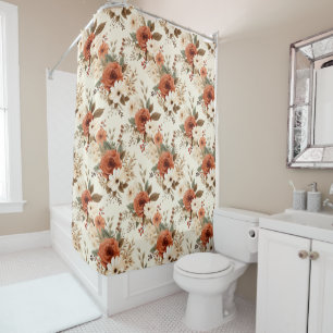 Cozy Autumn Floral Print Digital Art Shower Curtain