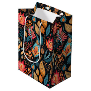 Cozy Autumn Floral Print Digital Folk Art Medium Gift Bag