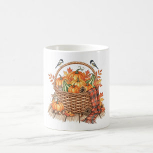 Cozy Autumn Harvest Basket with Mice and Birds Coffee Mug