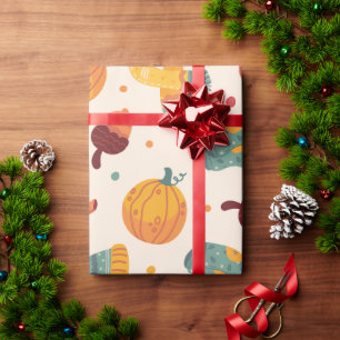 Cozy Autumn Harvest Gift Wrap - Pumpkins, Plaid