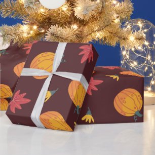  Cozy Autumn Harvest Gift Wrap - Pumpkins, Plaid 