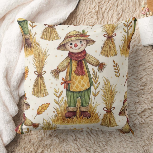 Cozy Autumn Harvest Scarecrow Pattern (3) Cushion (Blanket)