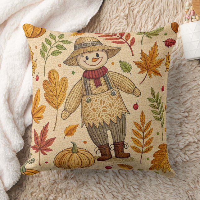 Cozy Autumn Harvest Scarecrow Pattern (5) Cushion (Blanket)