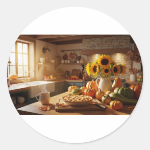 Cozy Autumn Kitchen Classic Round Sticker