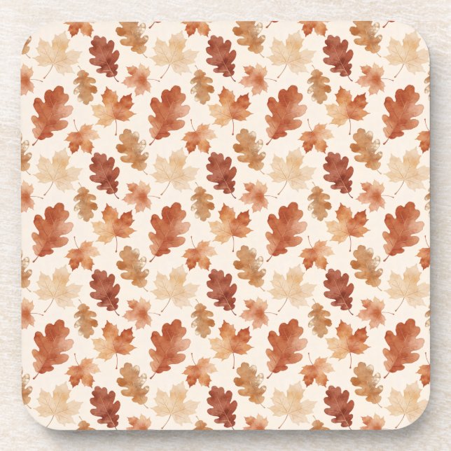 Cozy Autumn Leaf Pattern Coaster (Front)