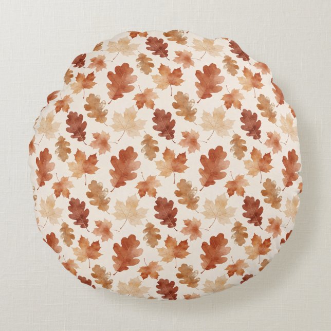 Cozy Autumn Leaf Pattern Round Cushion (Front)