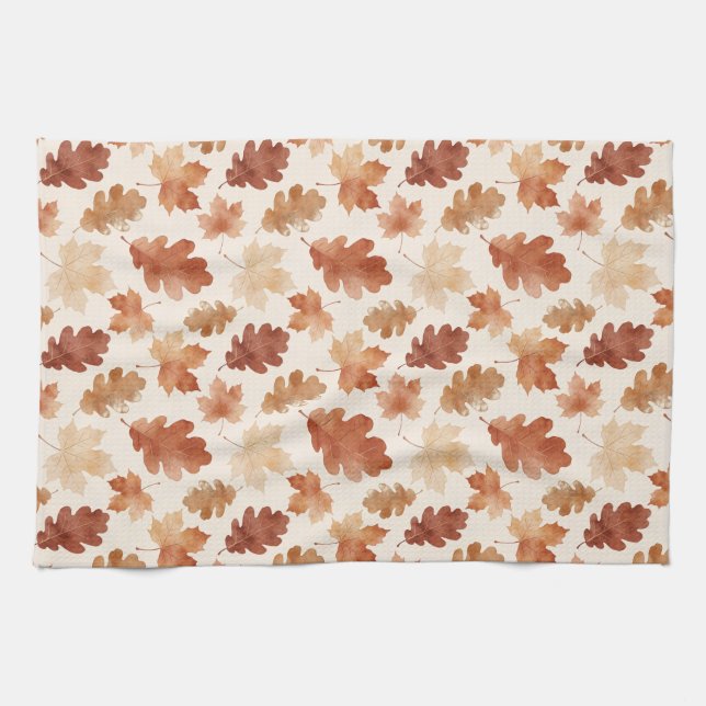 Cozy Autumn Leaf Pattern Tea Towel (Horizontal)