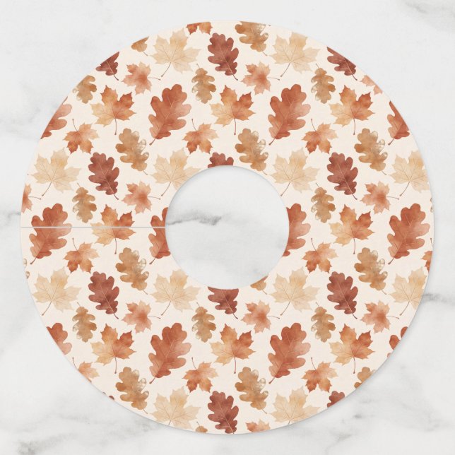 Cozy Autumn Leaf Pattern Wine Glass Tag (Front)