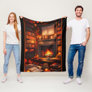 Cozy Autumn Library Fleece Blanket