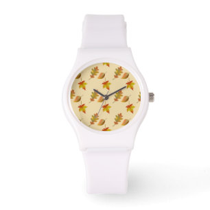 Cozy autumn maple leaves oak leaves watch
