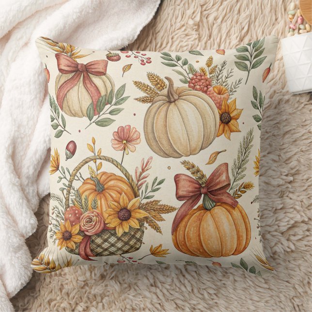 Cozy Autumn Pumpkin and Sunflower Pattern (2) Cushion (Blanket)