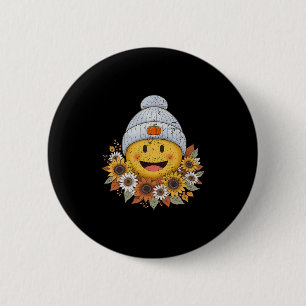 Cozy Autumn Season Boho Floral Fall Smile Face Tha 6 Cm Round Badge
