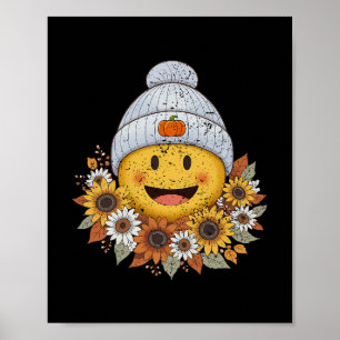 Cozy Autumn Season Boho Floral Fall Smile Face Tha Poster