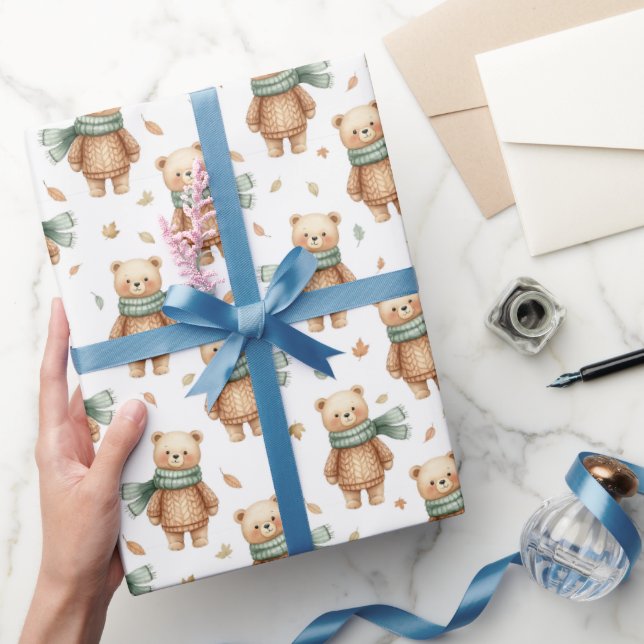 Cozy Autumn Teddy Bear Nursery Wrapping Paper (Gifting)