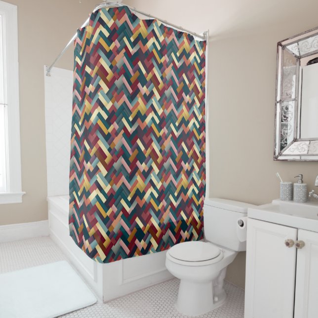 Cozy Autumn Tones Weave Pattern Shower Curtain (In Situ)