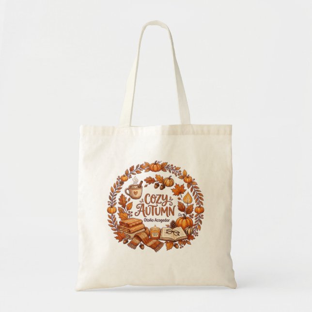 Cozy Autumn Wreath Tote Bag (Front)